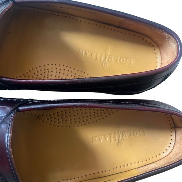 Cole Haan Mens Pinch Tassel Penny Loafers Burgundy Slip On Dress Shoes Size 9.5 - Picture 4 of 7